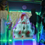 JDS Creative Academy students creating a haunted theater experience, learning lighting, sound, and storytelling skills during Halloween.