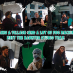 Haunted Studio team setting up fog machines and Halloween decorations at JDS Creative Academy.