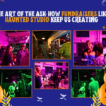 Guests enjoying Haunted Studio fundraiser event celebrating creativity and community