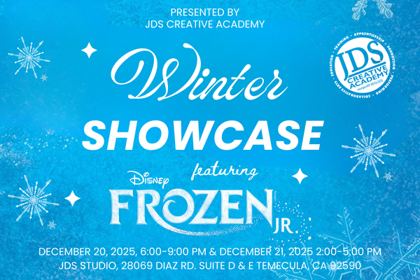 JDS Creative Academy students performing in Frozen Jr., showcasing costumes, stage set, and excitement.